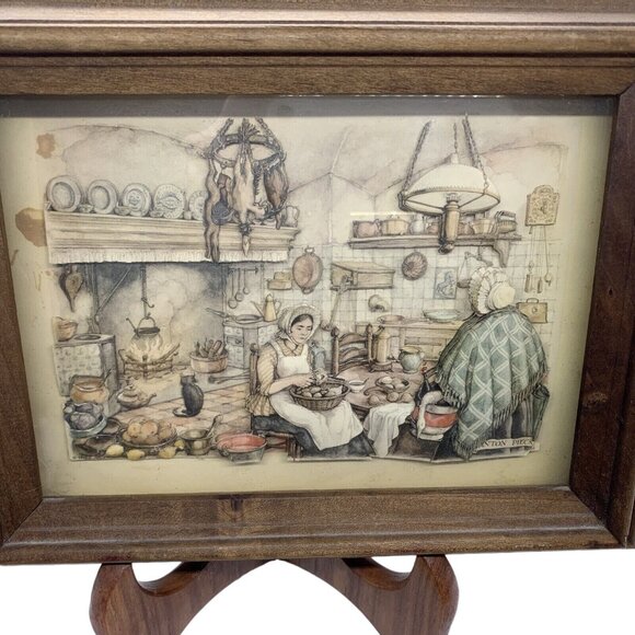 Vintage Anton Pieck 3D Shadowbox Diorama Two Women in a Kitchen Signed 8" X 10" - Picture 3 of 10